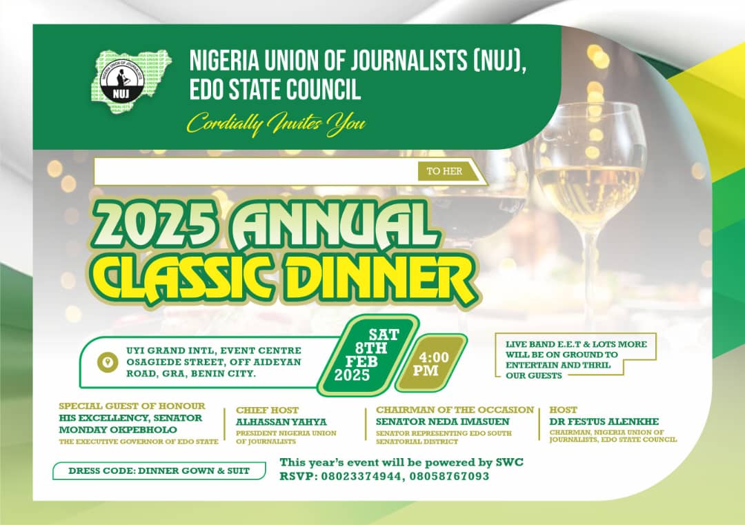 2025 Classic Dinner: Edo Journalists To Honour Okpebholo, Odiase, Others